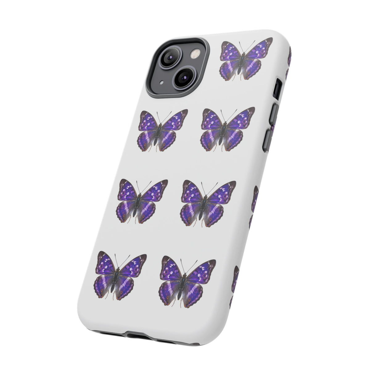 Purple Butterfly Tough Phone Case — Durable Protective iPhone Case with Repeating Butterfly Pattern