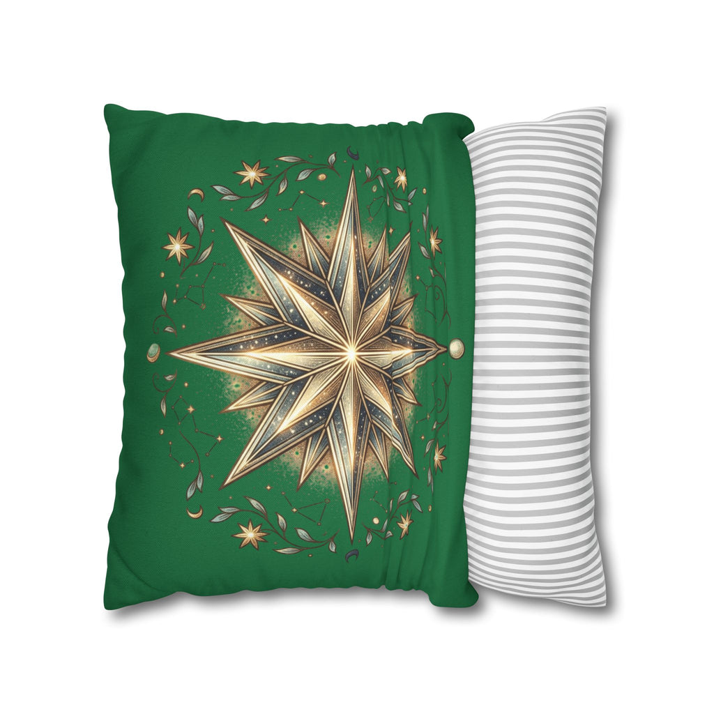 Start Print Dark Green Spun Polyester Square Pillowcase