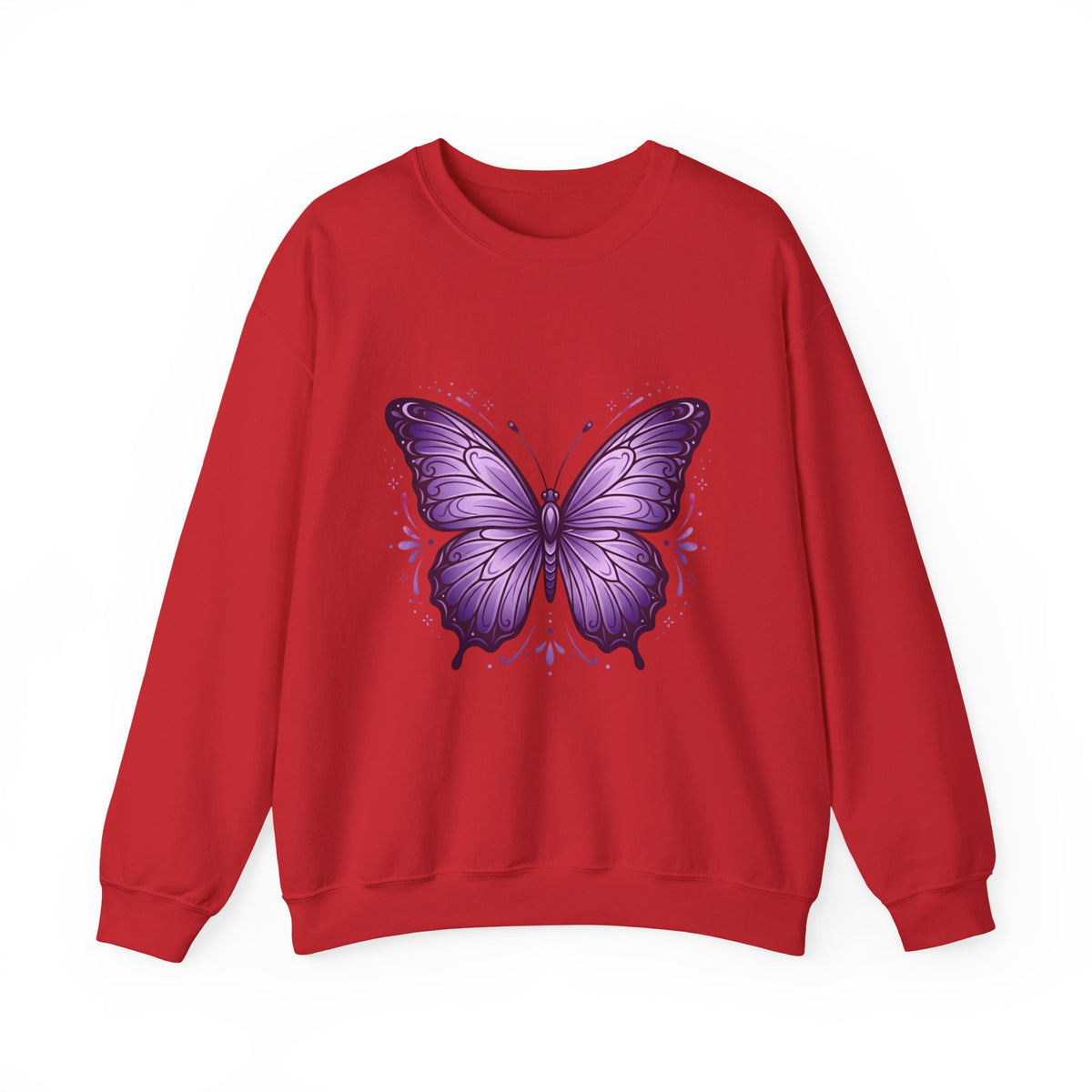 Purple Butterfly Crewneck Sweatshirt — Vibrant Graphic Butterfly Pullover