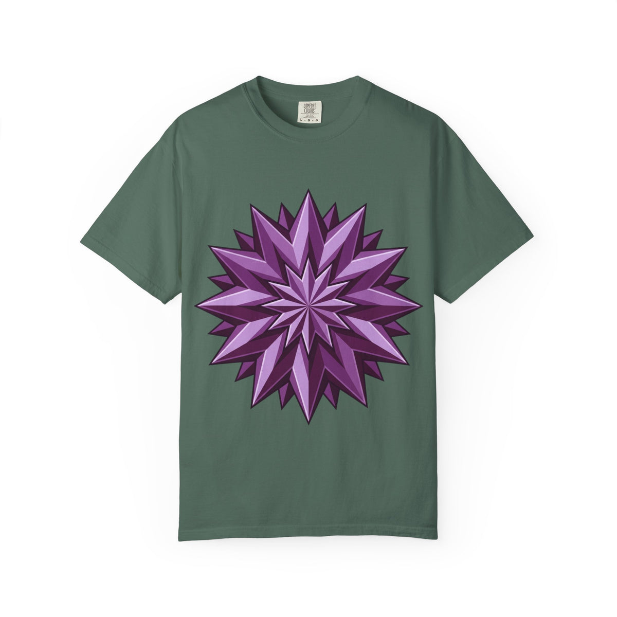 Purple Geometric Starburst T-Shirt — Bold 3D Floral Graphic Tee