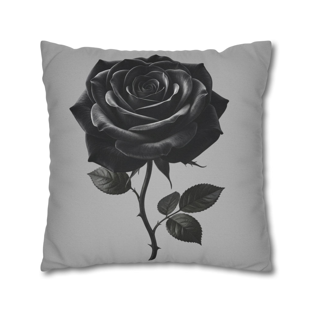 Black Rose Grey Spun Polyester Square Pillowcase