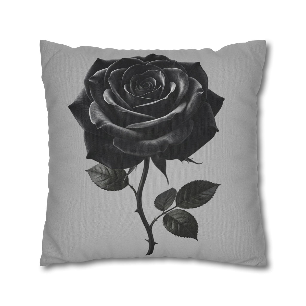 Black Rose Grey Spun Polyester Square Pillowcase