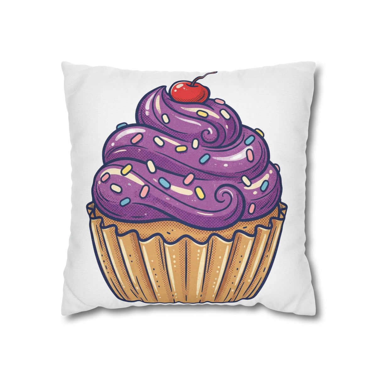 Cupcake Pillowcase — Cute Purple Frosting Decorative Throw Pillow Cover- White