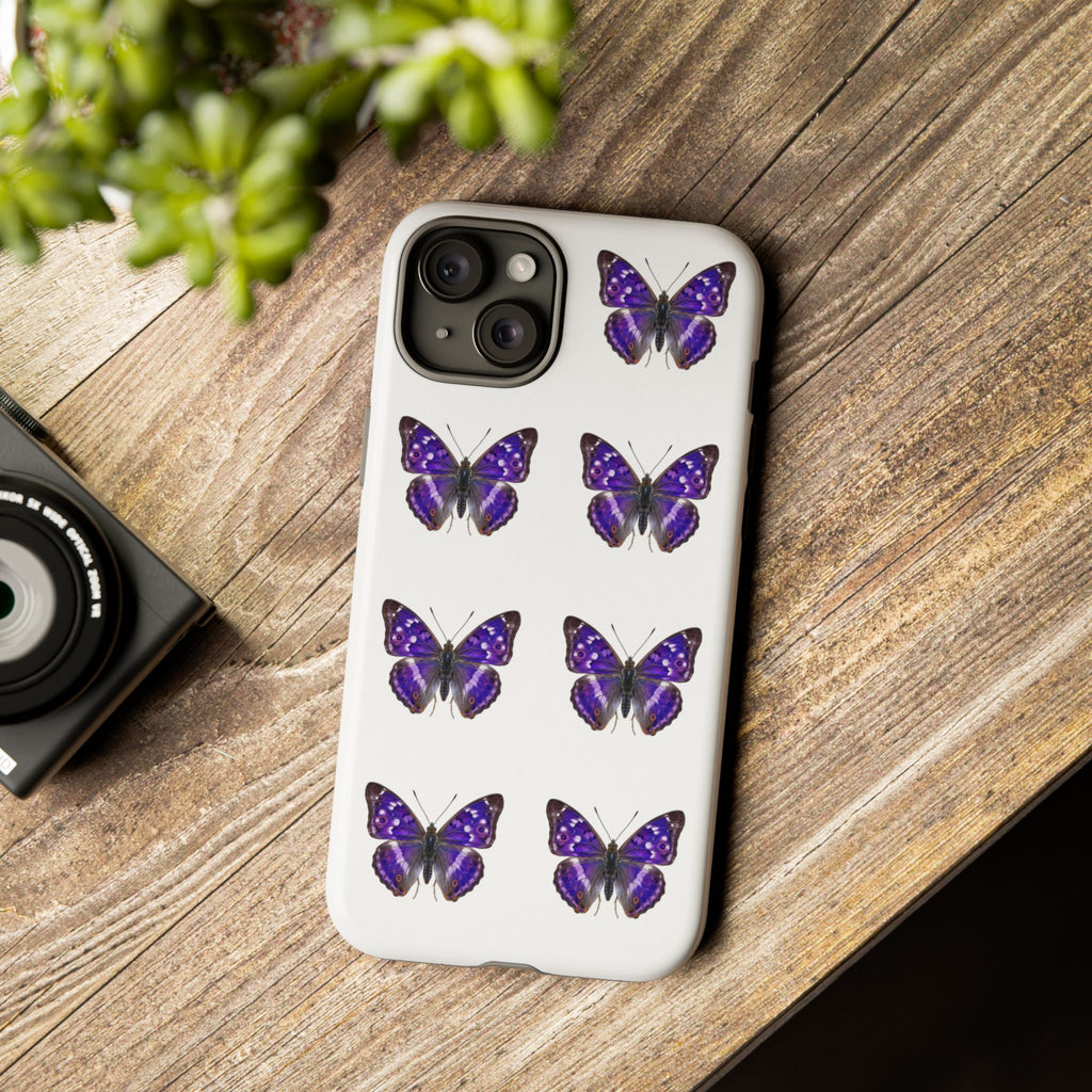 Purple Butterfly Tough Phone Case — Durable Protective iPhone Case with Repeating Butterfly Pattern