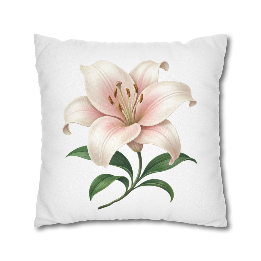 Pink Lily Floral Pillowcase — Decorative Square Throw Pillow Cover