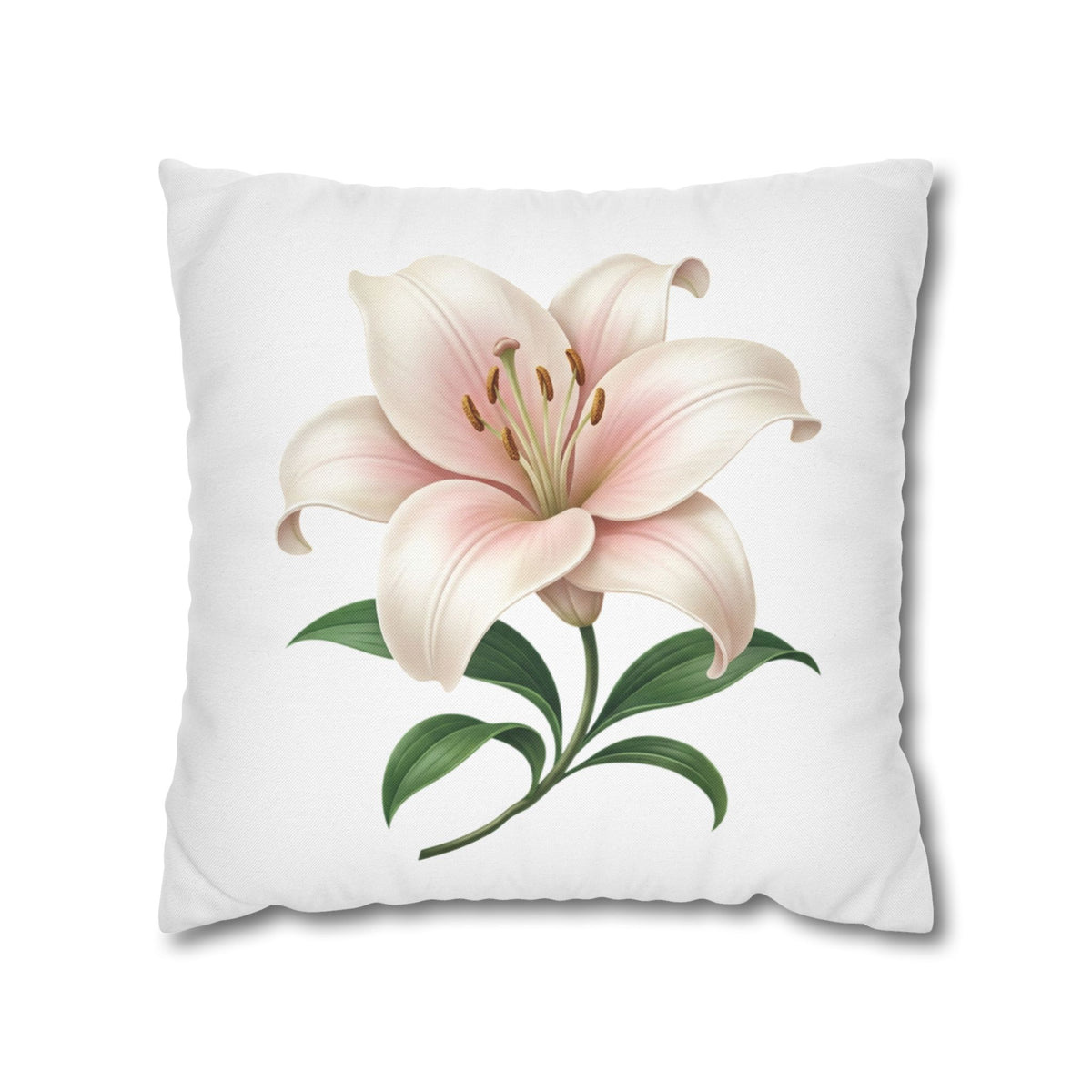 Pink Lily Floral Pillowcase — Decorative Square Throw Pillow Cover