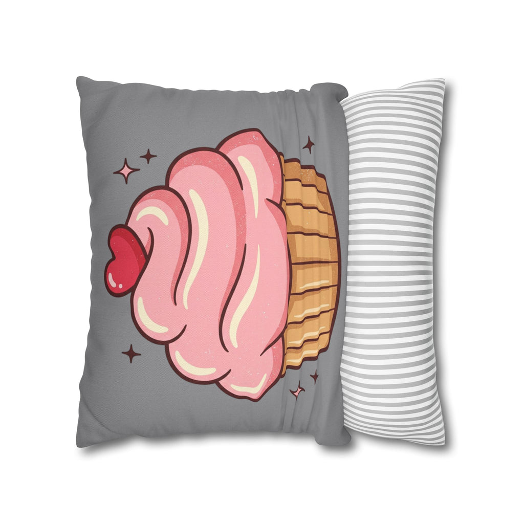 Pink Cupcake Spun Polyester Square Pillowcase- Grey
