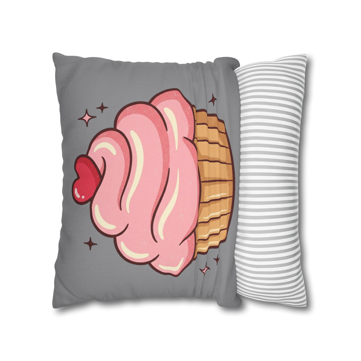 Pink Cupcake Spun Polyester Square Pillowcase- Grey