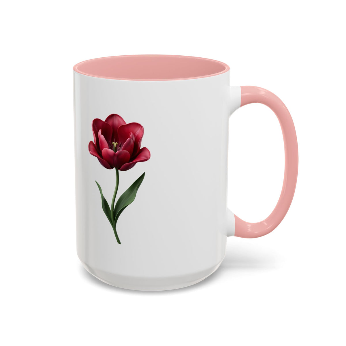 Red Tulip Accent Coffee Mug – Floral 11/15oz Ceramic Mug