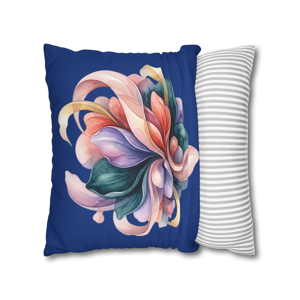 Floral Swirl Decorative Pillowcase — Vibrant Abstract Blossom on Navy