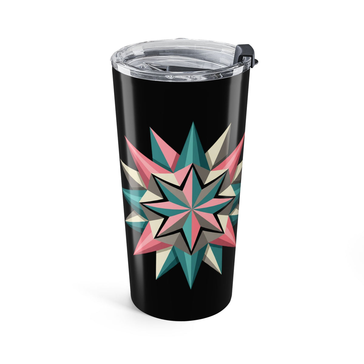20oz Geometric Star Tumbler – Retro Pastel Tribal Travel Mug- Black