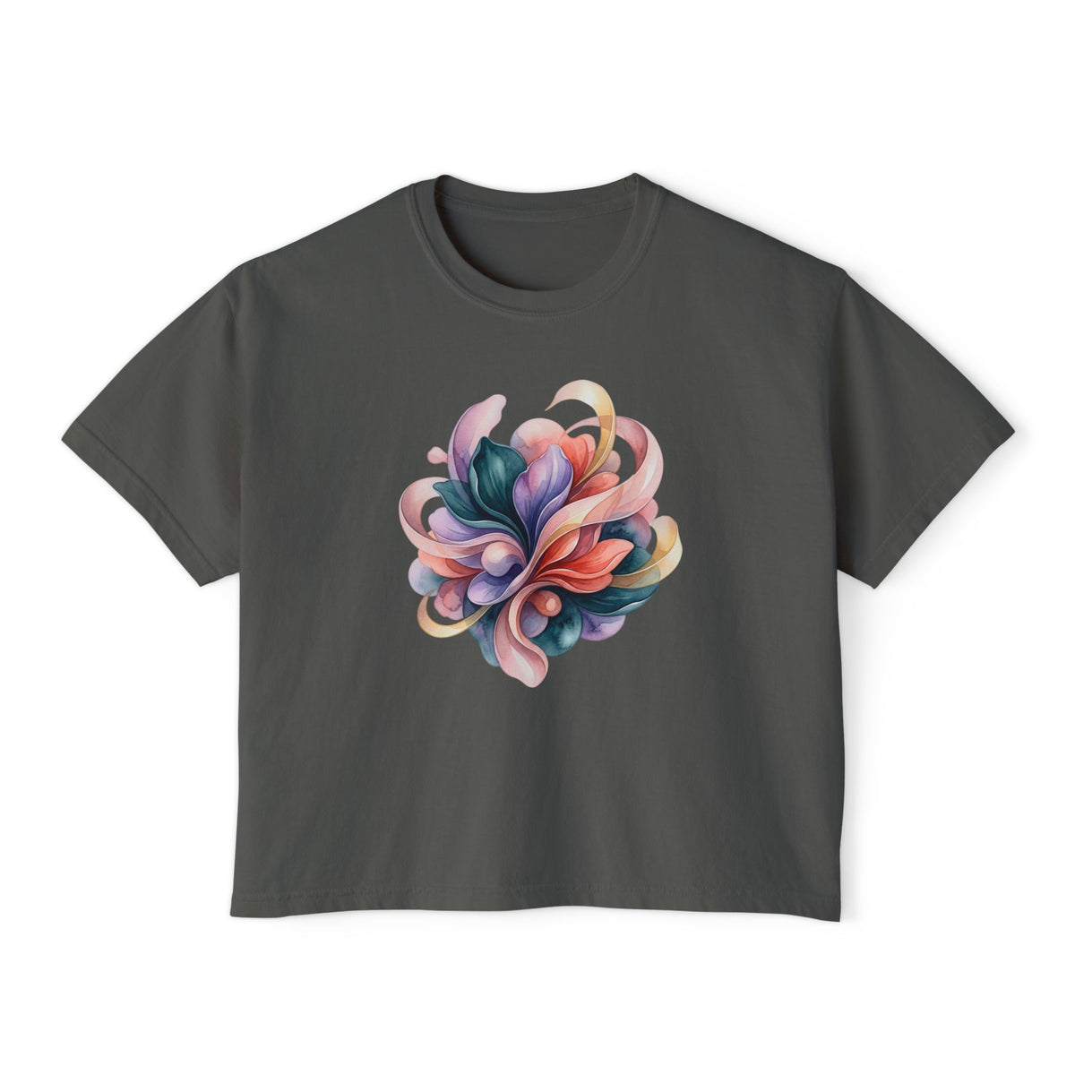 Women's Boxy Tee — Abstract Floral Swirl Graphic