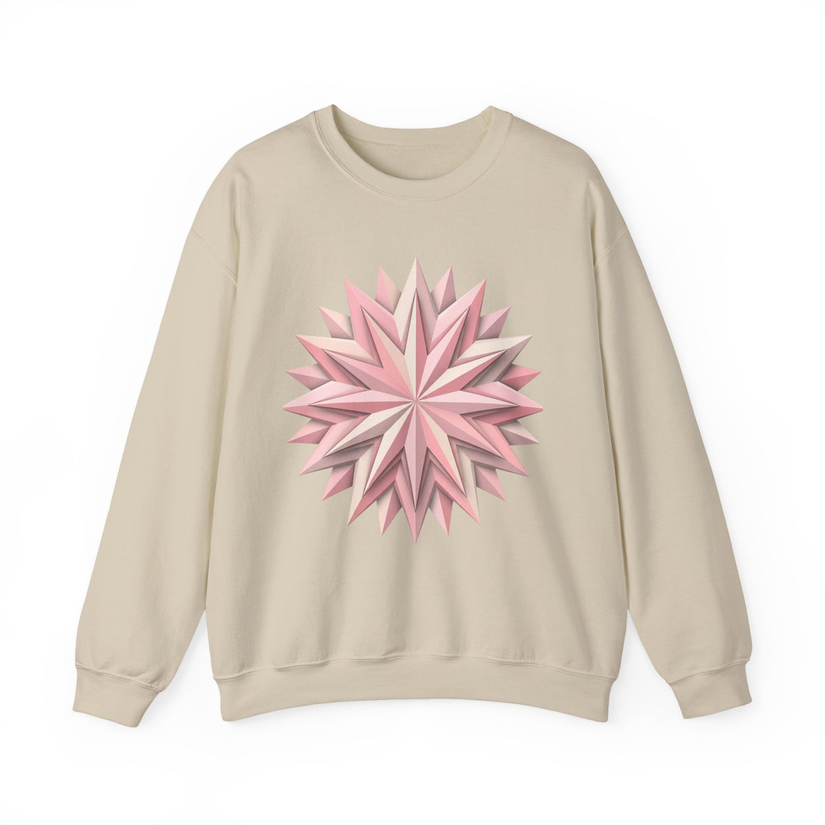 Starburst Polygon Crewneck Sweatshirt — Pink Geometric Floral Graphic