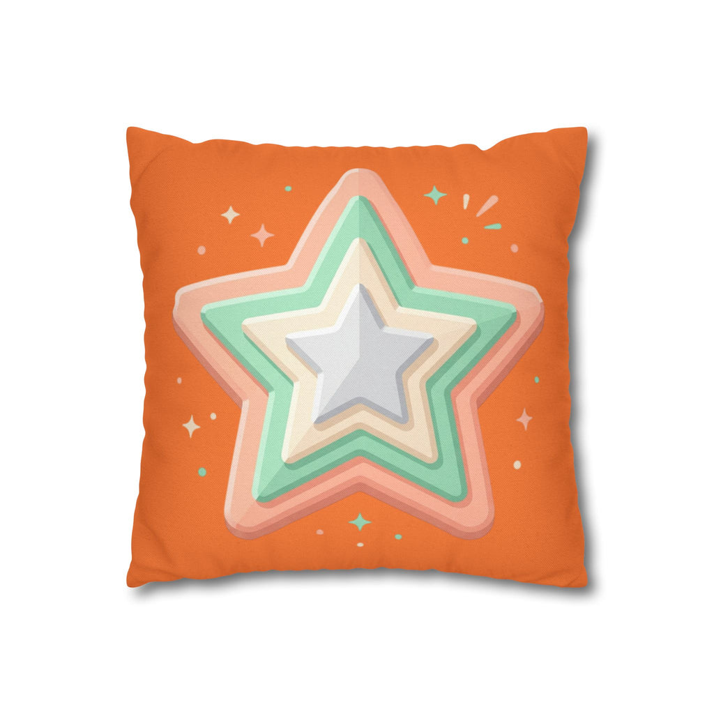 Star Shape Orange Spun Polyester Square Pillowcase