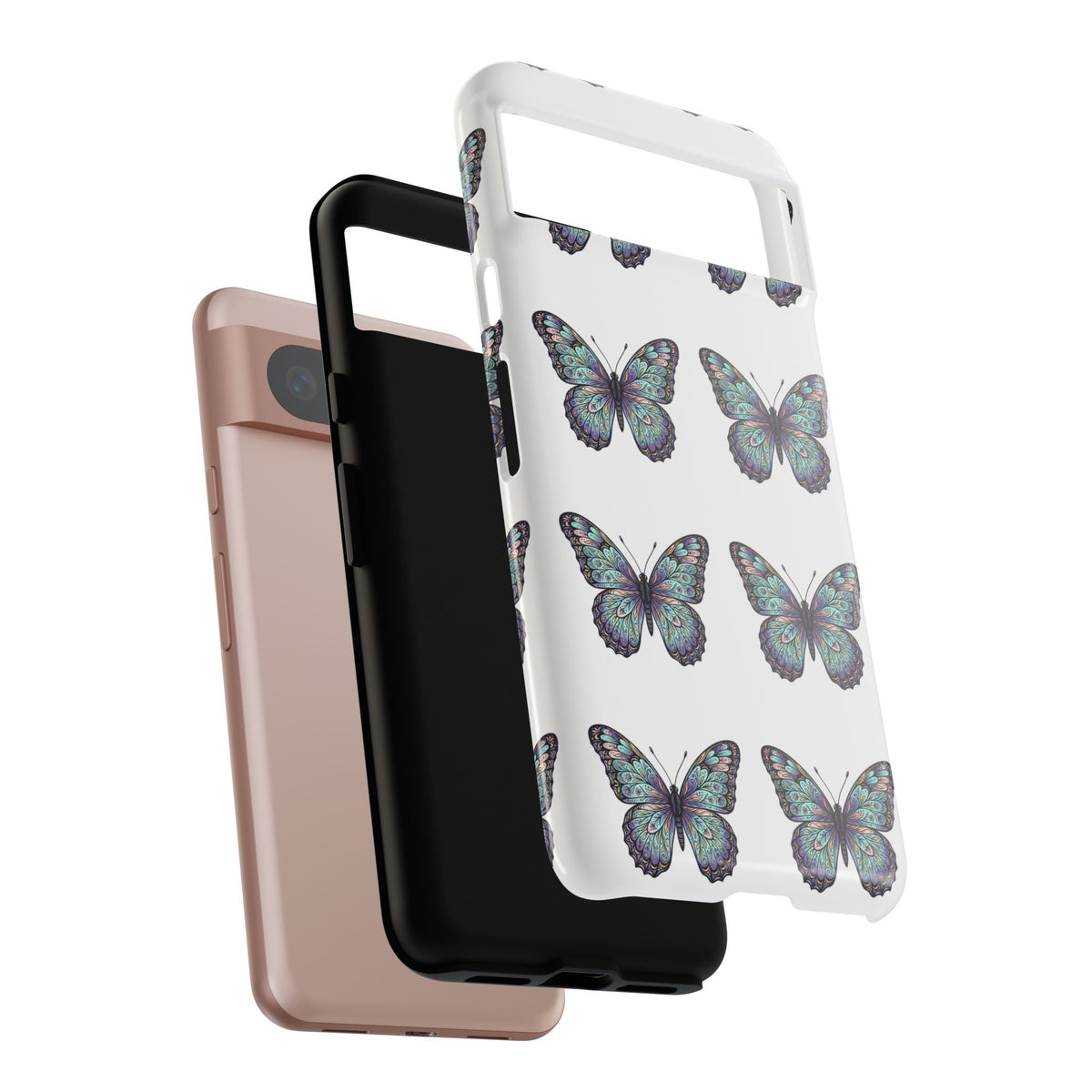 Butterfly Pattern Tough Phone Case — Vintage Teal Floral Protective Cover