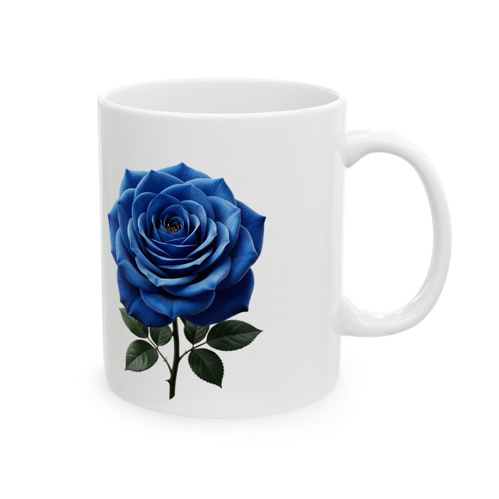 Blue Rose Ceramic Mug — Elegant Floral Coffee Tea Cup (11oz or 15oz)