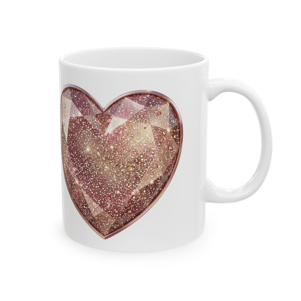 Sparkling Rose Gold Heart Ceramic Mug – Glitter Gemstone Love Coffee Cup (11oz, 15oz)