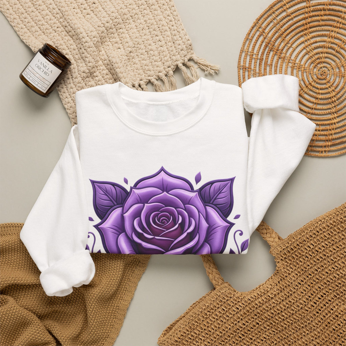 Purple Rose Crewneck Sweatshirt