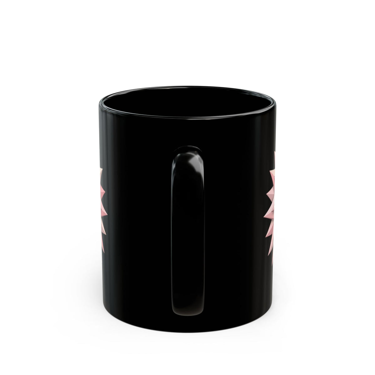 Pink Geometric Star Mug — Black Ceramic Coffee Cup (11oz & 15oz)