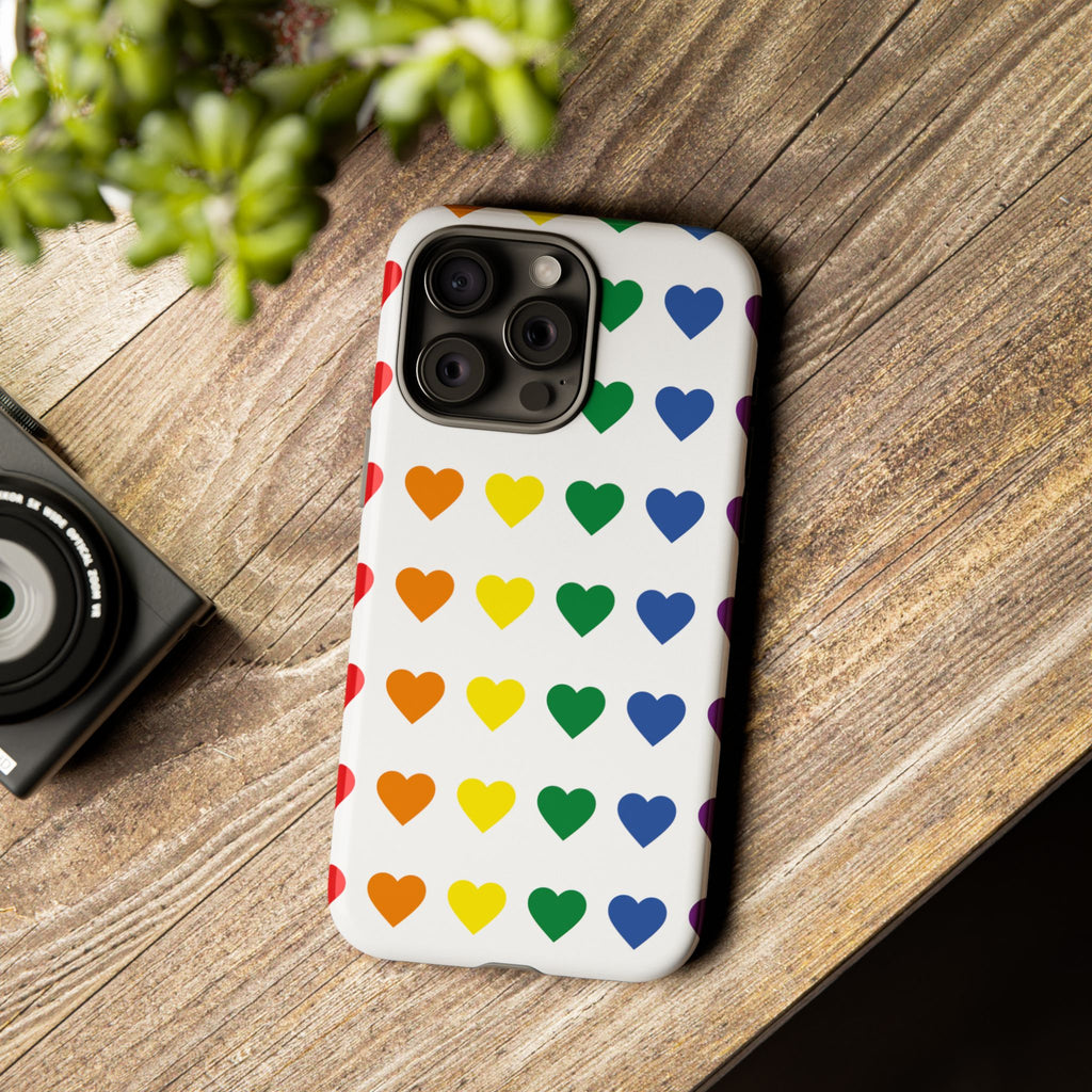 Rainbow Heart Tough Phone Case — Pride Pattern Protective Cover