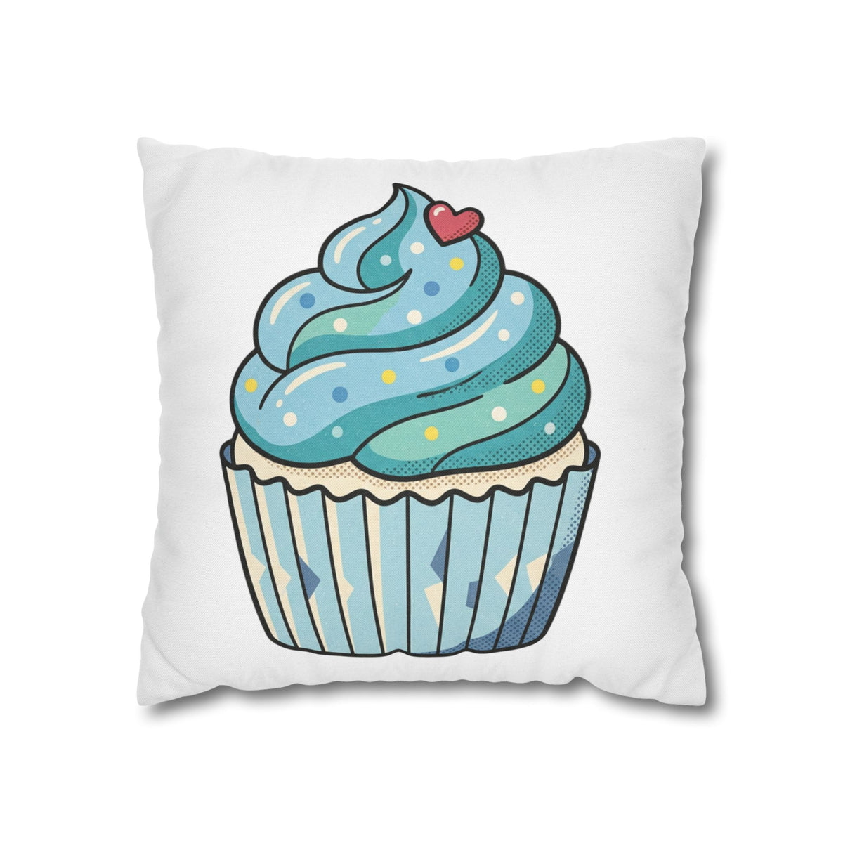 Cupcake Throw Pillowcase — Cute Blue Frosting Decorative Pillow Cover- White