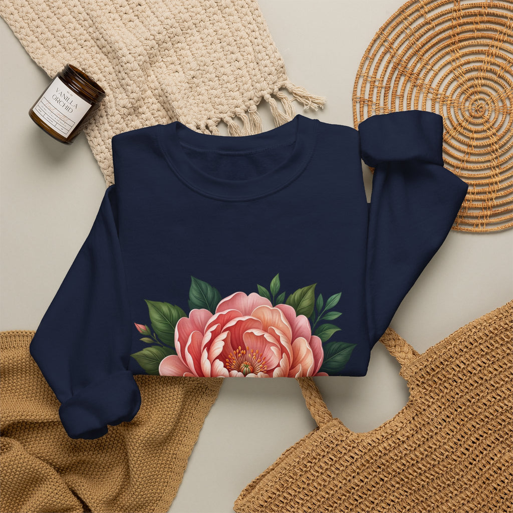 Floral Peony Crewneck Sweatshirt — Vintage Pink Flower Pullover