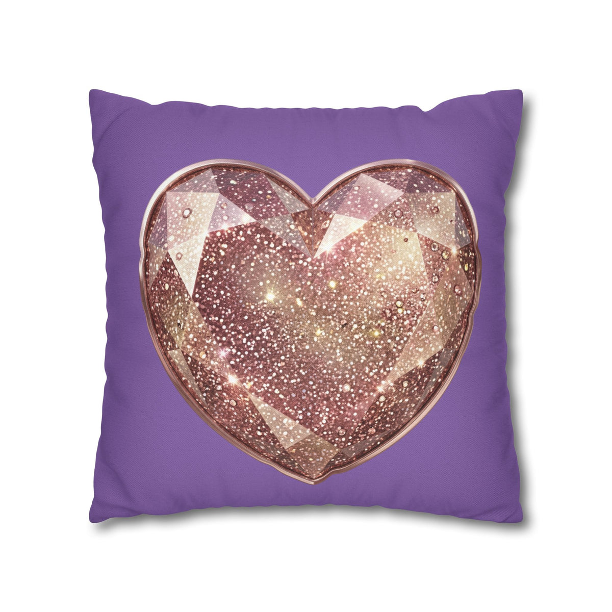 Glitter Gem Heart Pillowcase — Purple Decorative Throw Pillow Cover- Light Purple