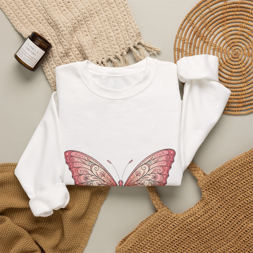 Pink Watercolor Butterfly Crewneck Sweatshirt