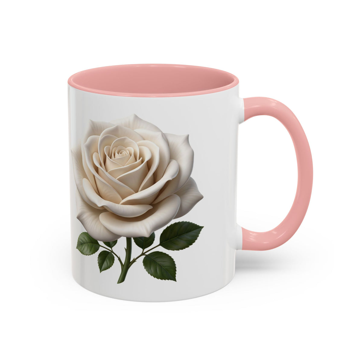White Rose Accent Coffee Mug — Elegant Floral 11/15oz Ceramic