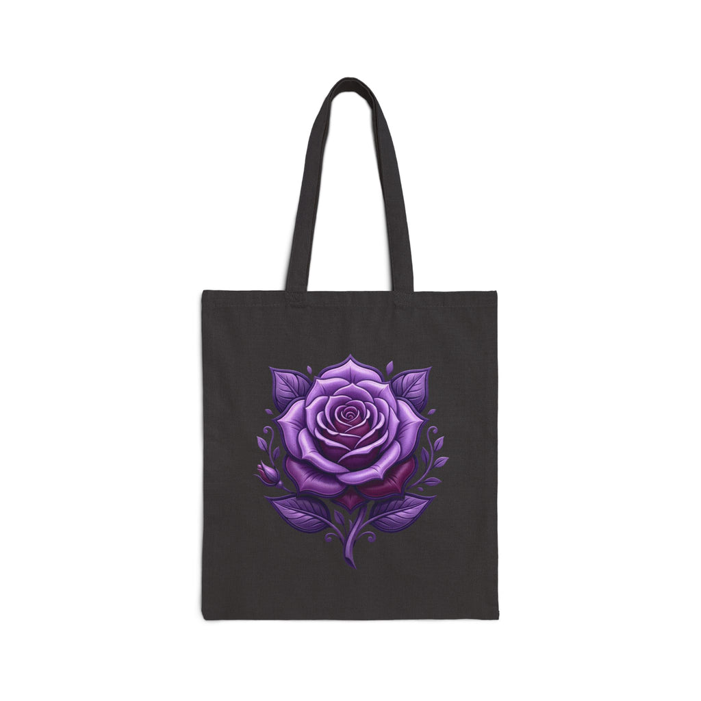 Purple Rose Canvas Tote Bag — Floral Cotton Market Bag