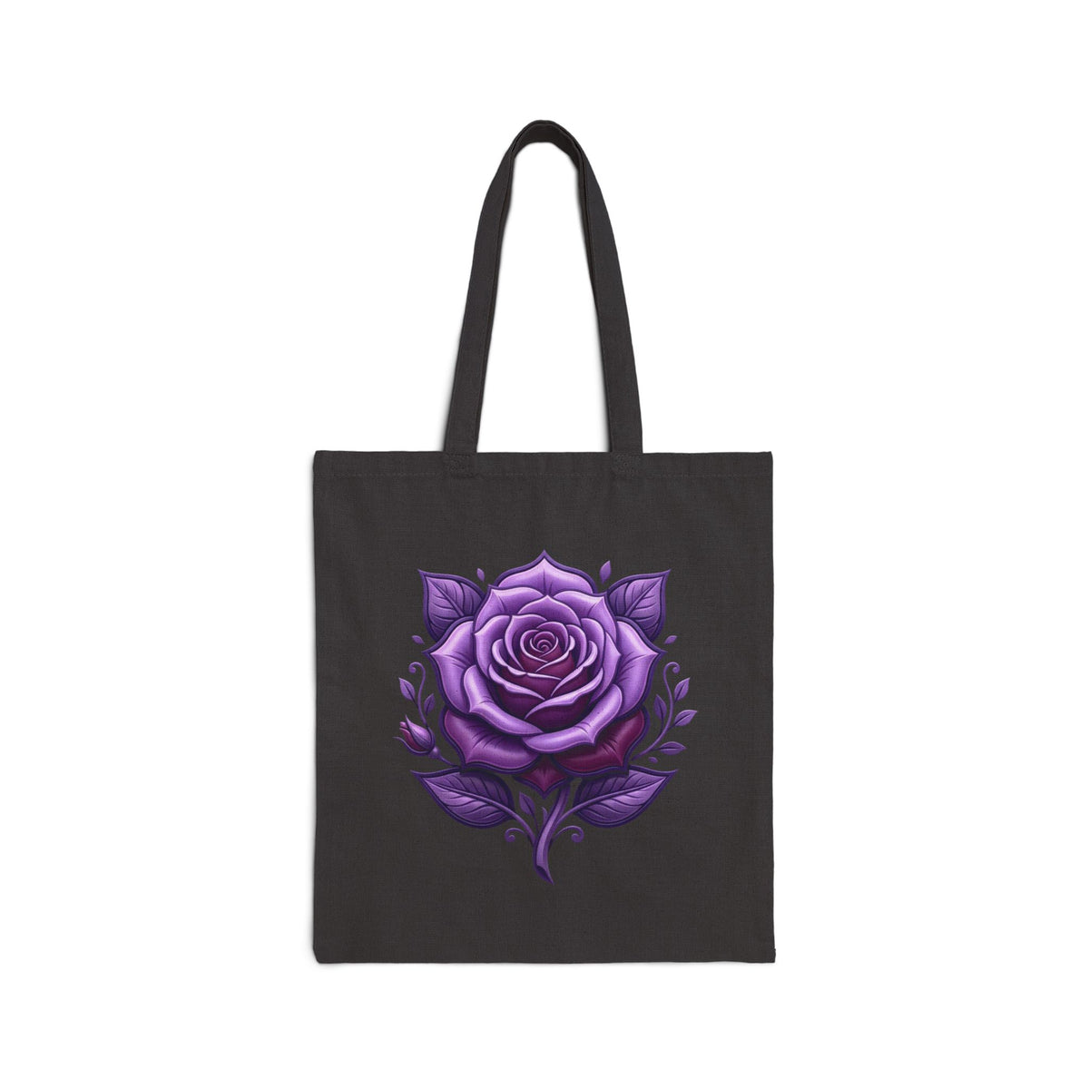 Purple Rose Canvas Tote Bag — Floral Cotton Market Bag