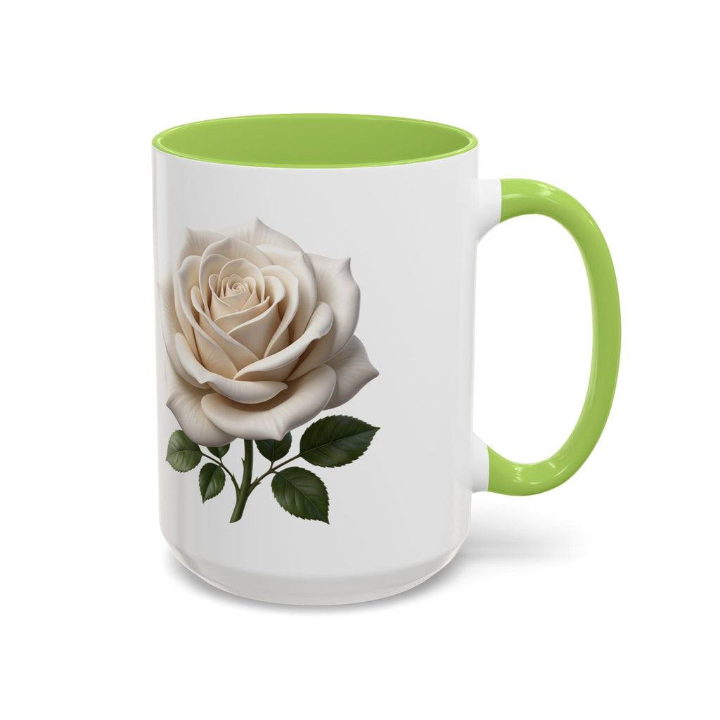 White Rose Accent Coffee Mug — Elegant Floral 11/15oz Ceramic