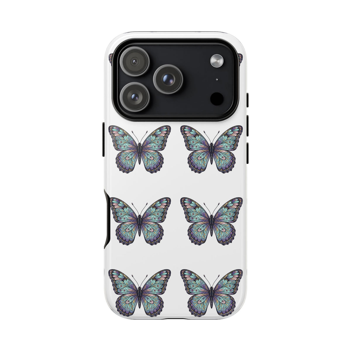 Butterfly Pattern Tough Phone Case — Vintage Teal Floral Protective Cover