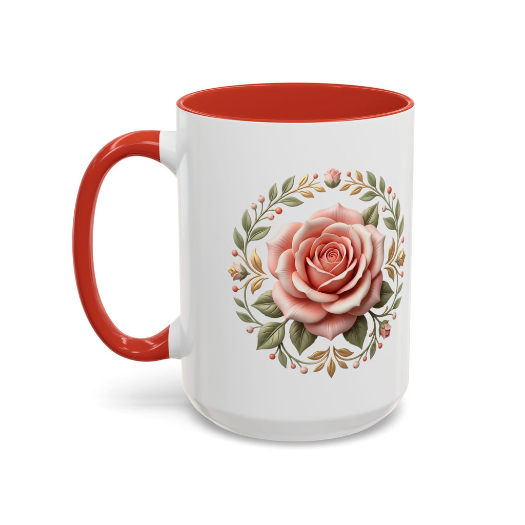 Rose Wreath Accent Coffee Mug — Floral 11/15oz Tea & Coffee Cup