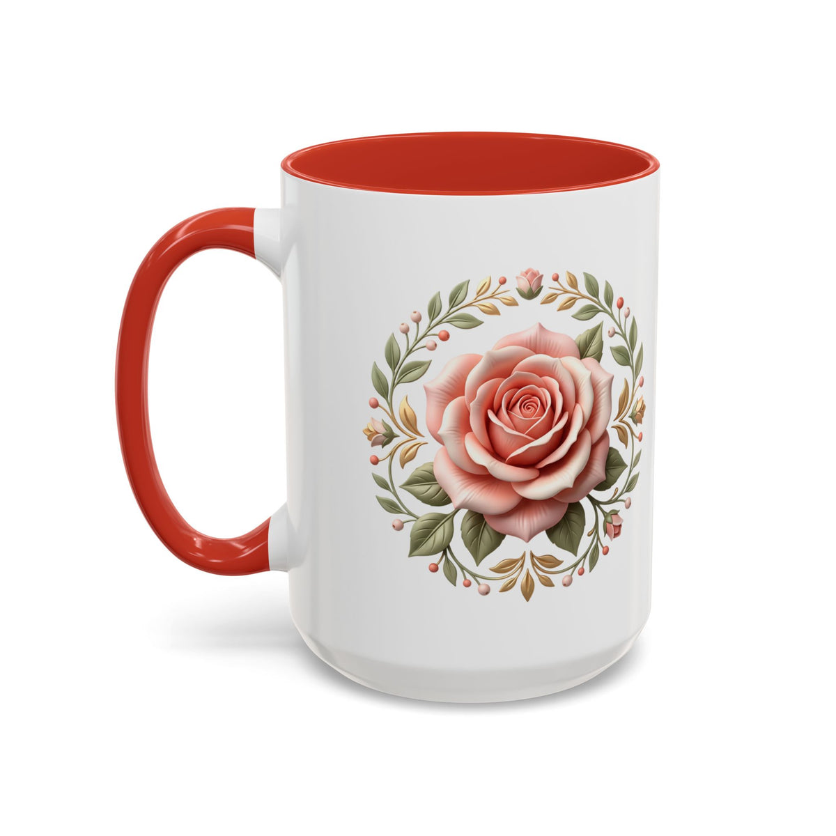 Rose Wreath Accent Coffee Mug — Floral 11/15oz Tea & Coffee Cup