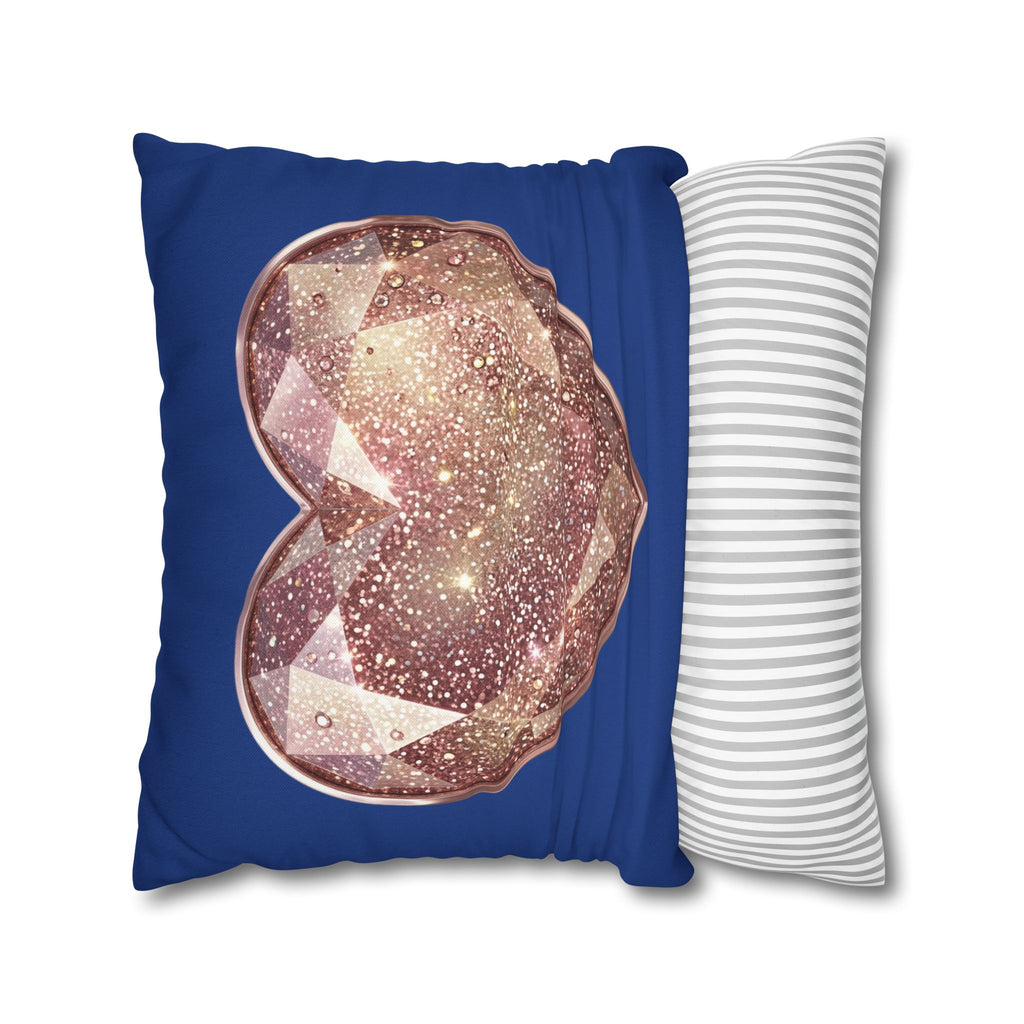 Galaxy Rose Gold Heart Pillowcase — Decorative Square Throw Pillow- Navy
