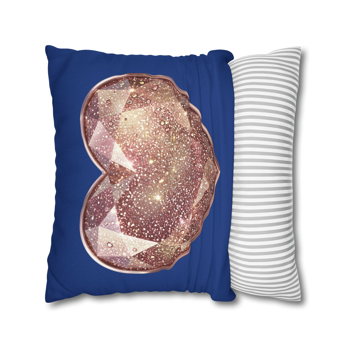 Galaxy Rose Gold Heart Pillowcase — Decorative Square Throw Pillow- Navy