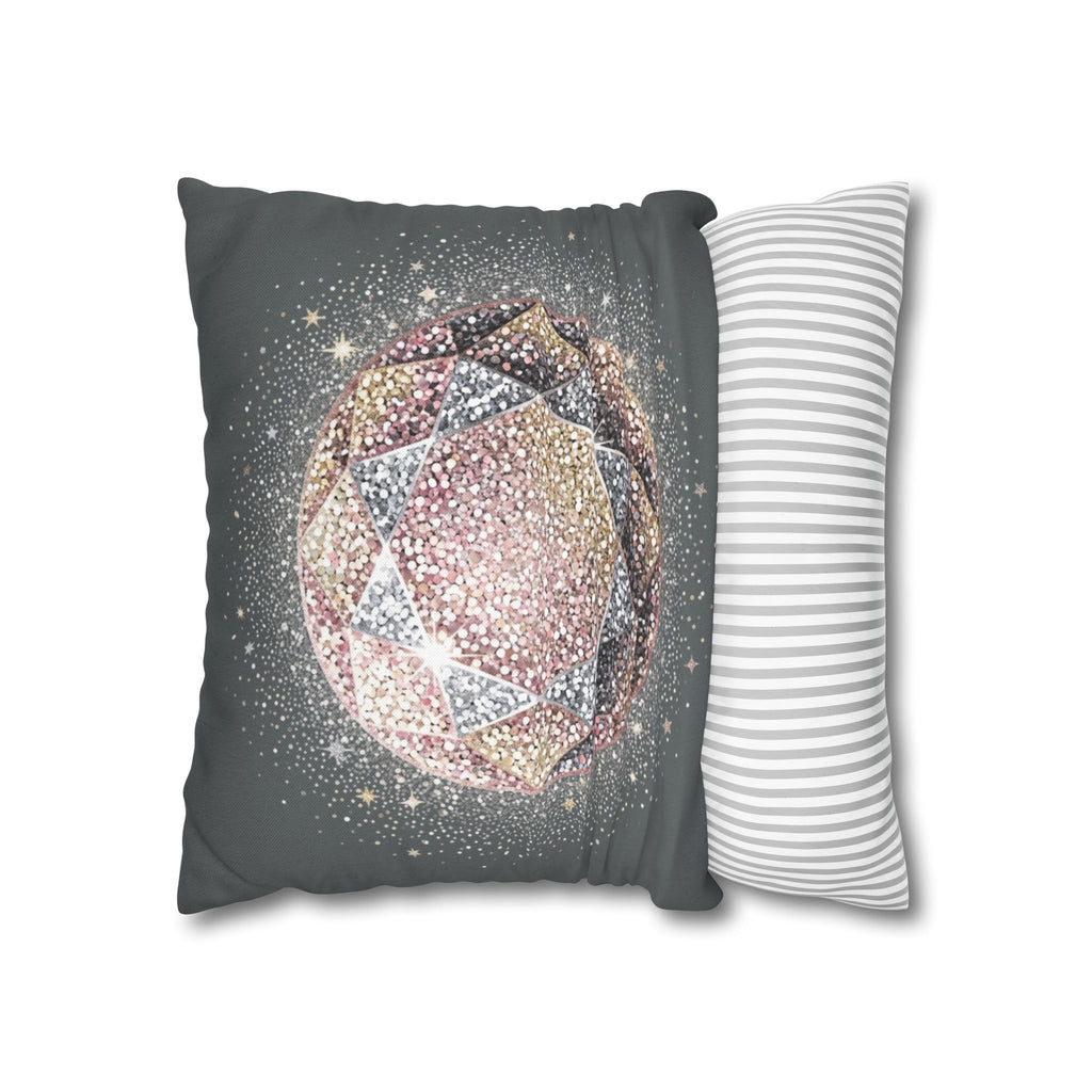 Glittery Dark Grey Spun Polyester Square Pillowcase