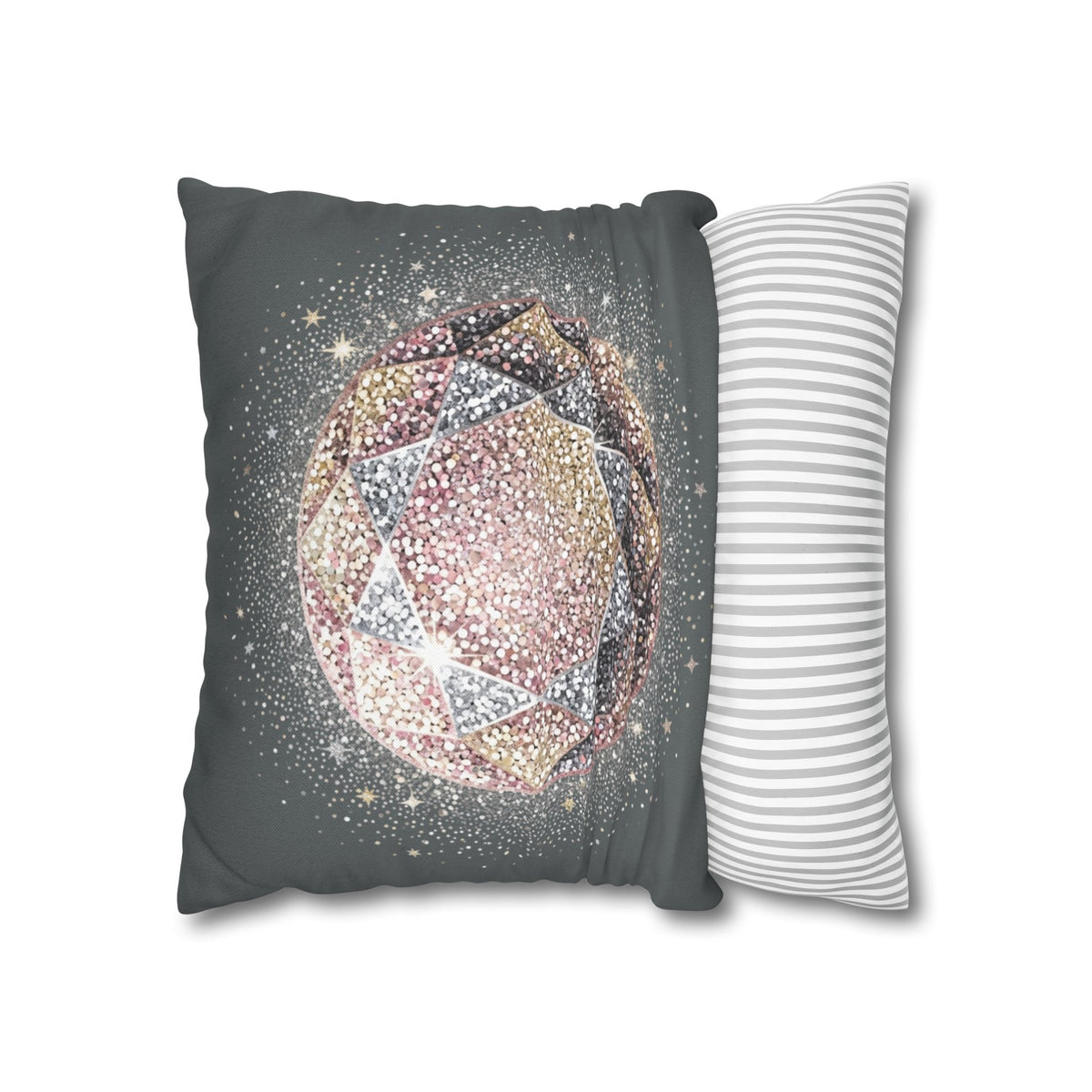 Glittery Dark Grey Spun Polyester Square Pillowcase