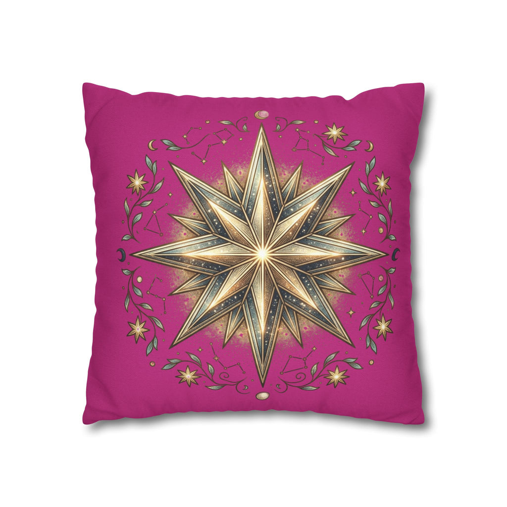 Star Print Magenta Spun Polyester Square Pillowcase