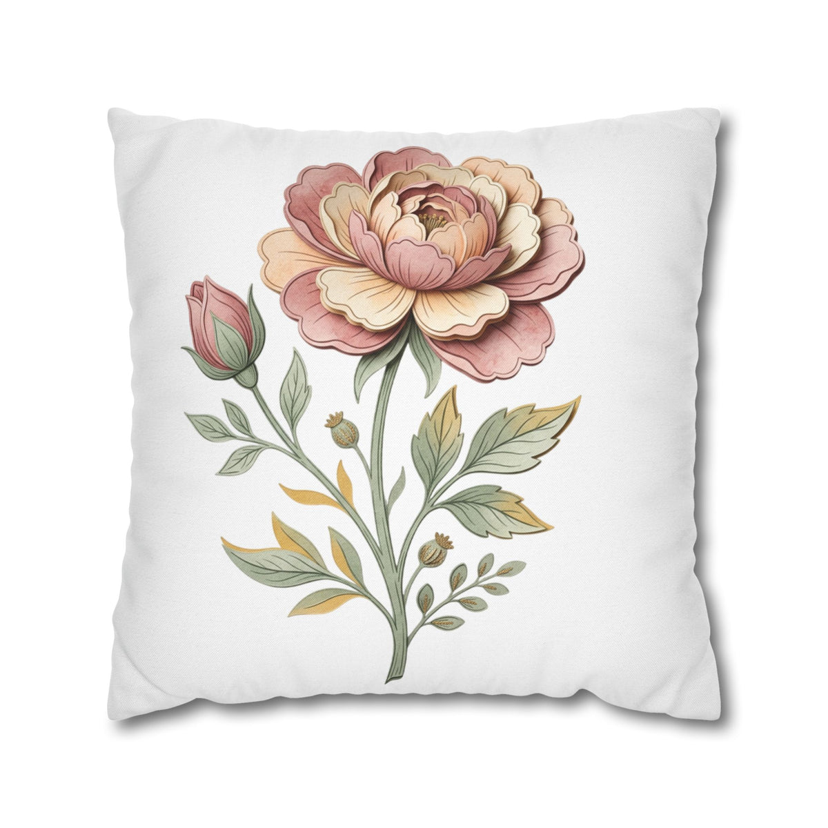 Floral Rose Spun Polyester Square Pillowcase