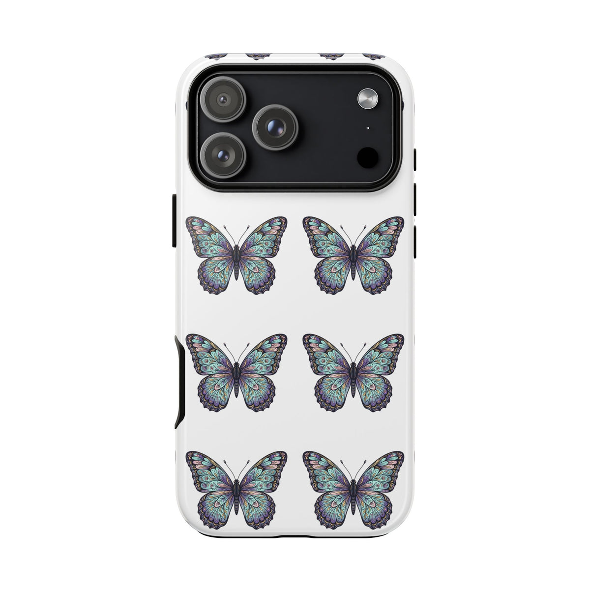 Butterfly Pattern Tough Phone Case — Vintage Teal Floral Protective Cover