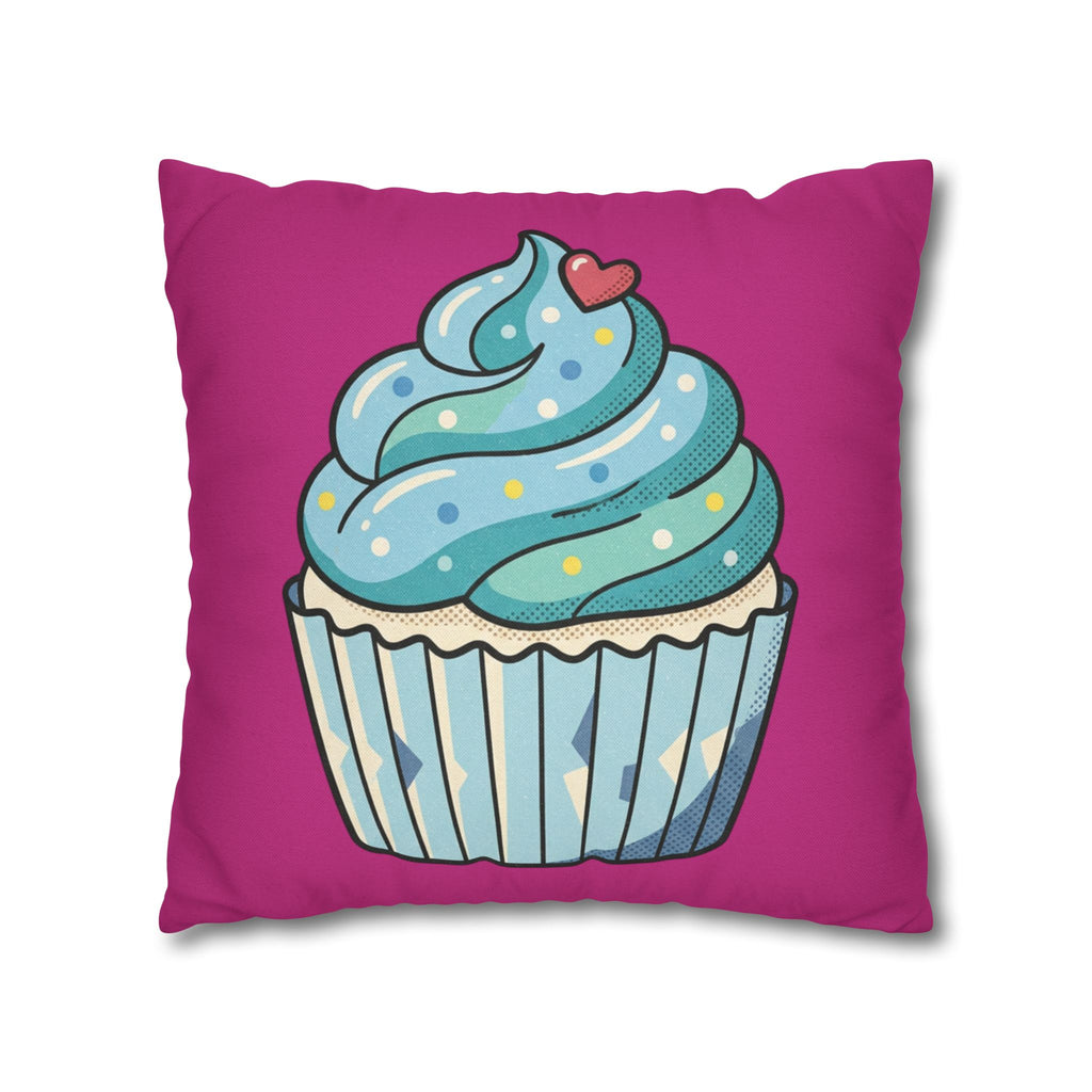 Cupcake Throw Pillow — Cute Blue Frosting Decorative Pillowcase- Magenta
