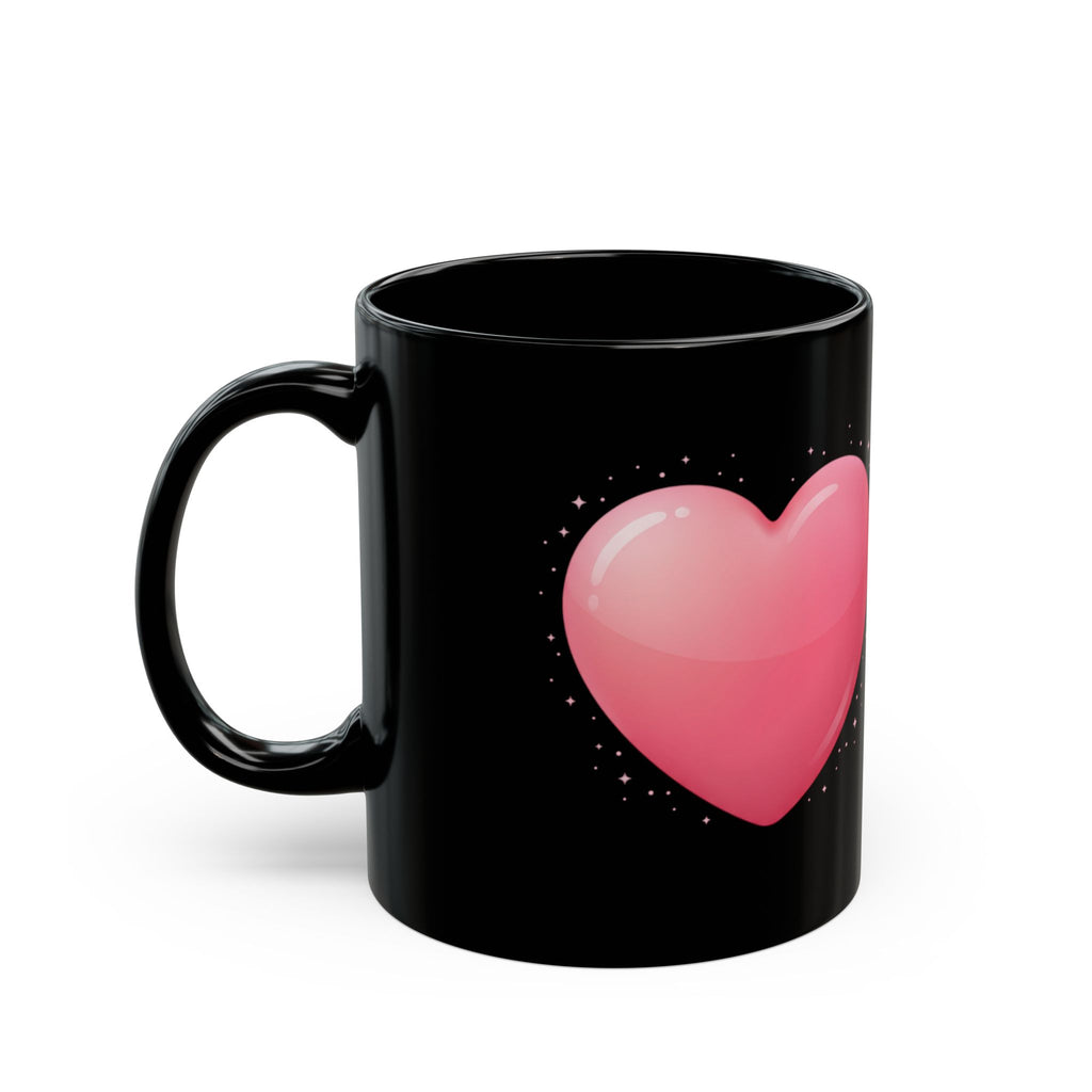 Pink Heart Black Mug — Romantic Valentine Coffee Cup (11oz, 15oz)