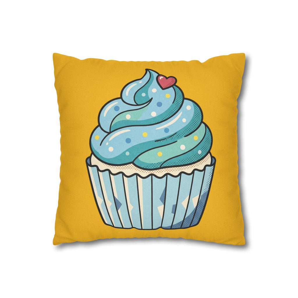 Cute Blue Cupcake Decorative Pillowcase — Whimsical Dessert Accent for Kids’ Rooms & Bakeries- Yellow