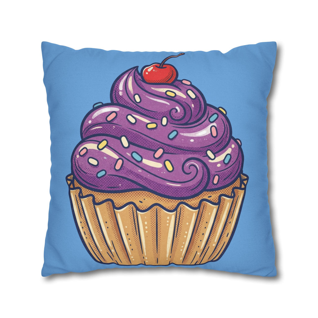 Cupcake Pillowcase — Cute Purple Frosting Decorative Throw Pillow- Light Blue