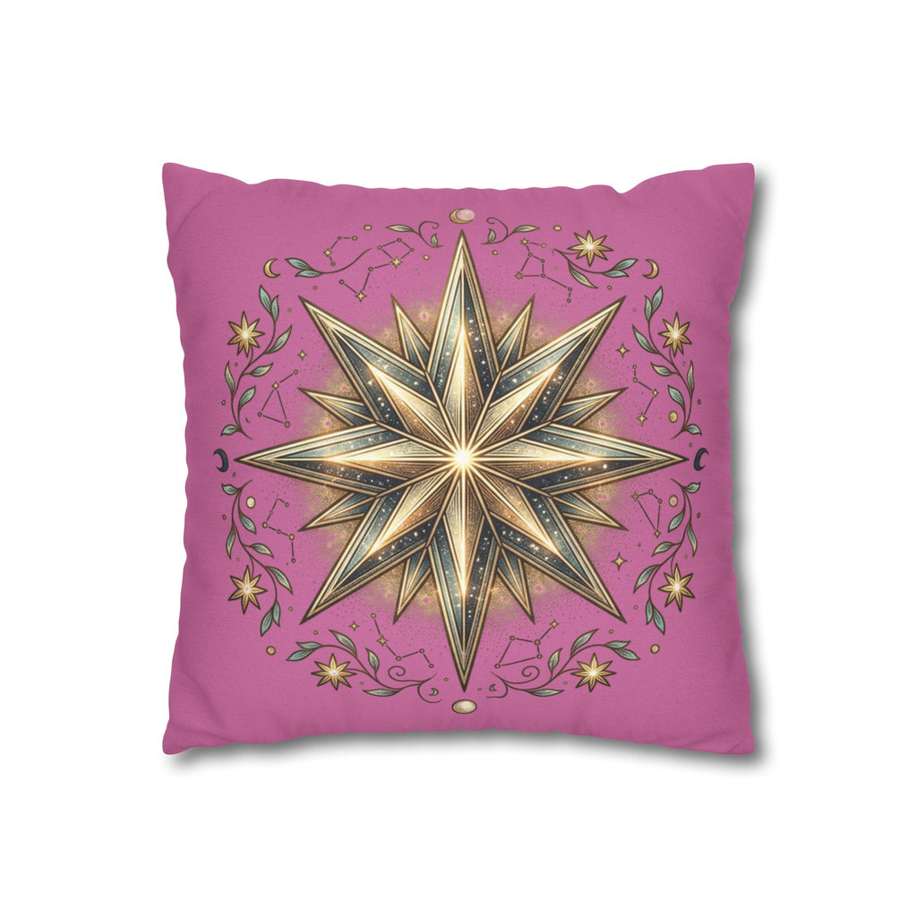 Star Print Light Pink Spun Polyester Square Pillowcase