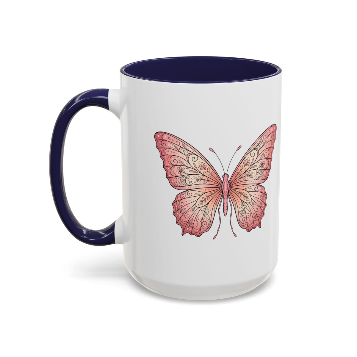 Pink Watercolor Butterfly Accent Coffee Mug — Floral Boho Tea & Coffee Cup (11/15oz)