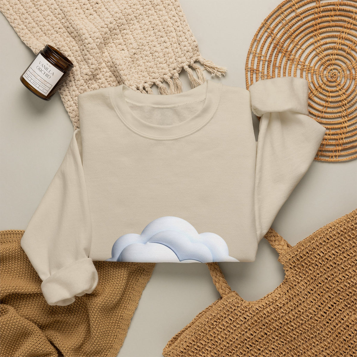 Cloud Graphic Sweatshirt — Soft White Cozy Crewneck