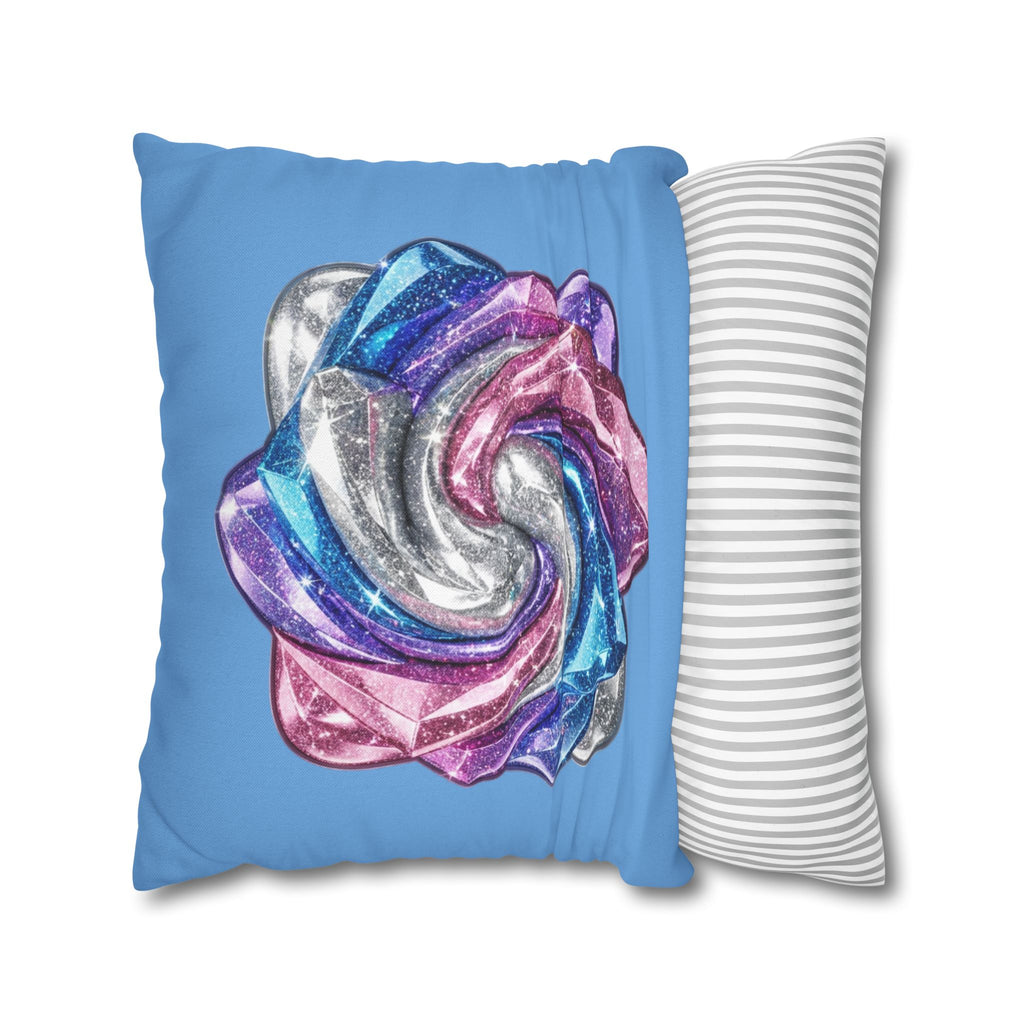 3D Glitter Design Light Blue Spun Polyester Square Pillowcase